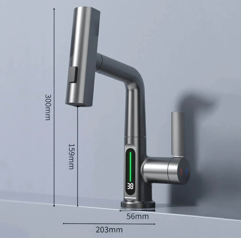 WaterMaster Fleksibel LED Køkken- & Badeværelsesarmatur – 360° Drejelig, Udtziehslange & 5 Spraytilstande