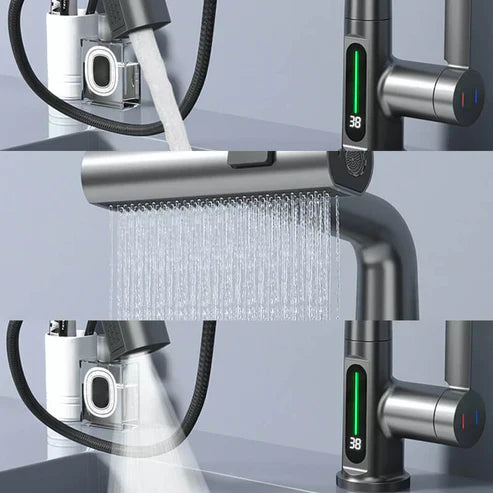 WaterMaster Fleksibel LED Køkken- & Badeværelsesarmatur – 360° Drejelig, Udtziehslange & 5 Spraytilstande