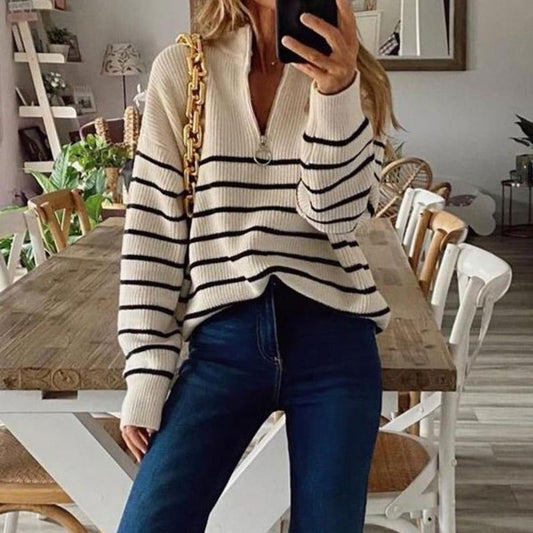 Mara | Pull rayé à col zippé pour femme - Image 1