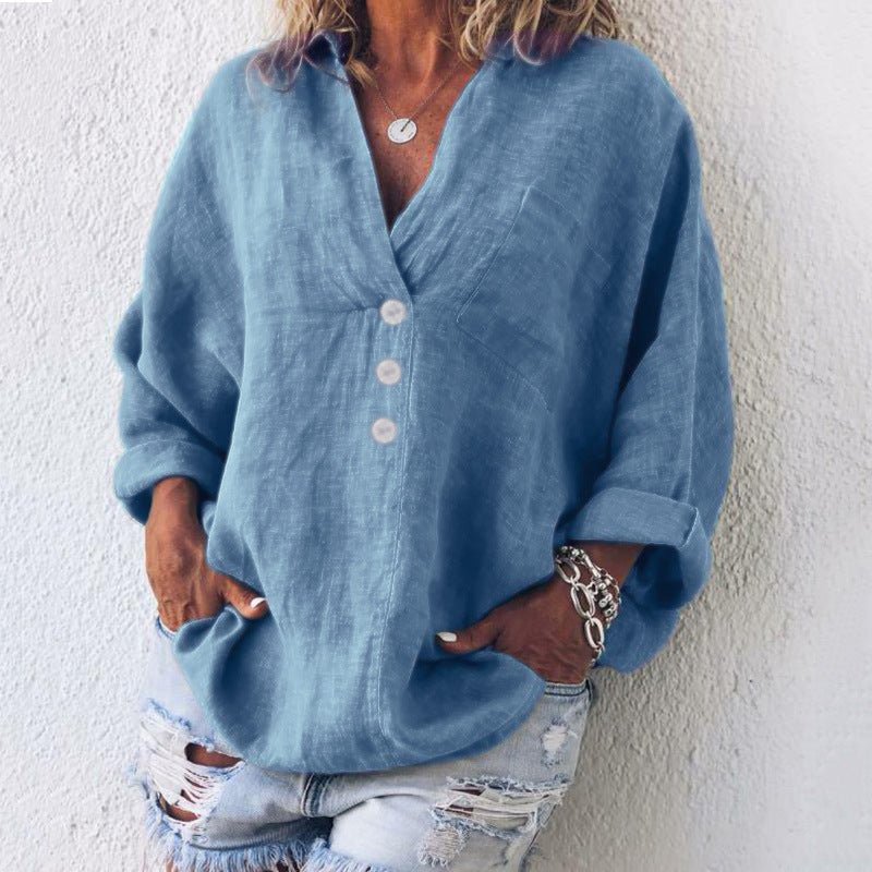Image of Zoe | Dame V-hals Bluse med Knapper