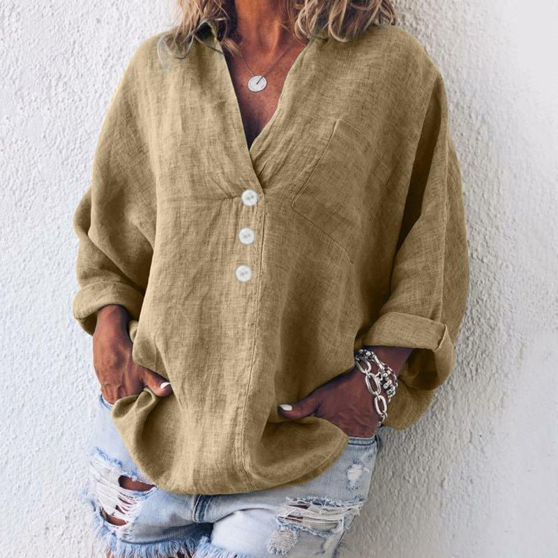 Image of Zoe | Dame V-hals Bluse med Knapper