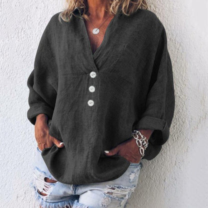 Image of Zoe | Dame V-hals Bluse med Knapper