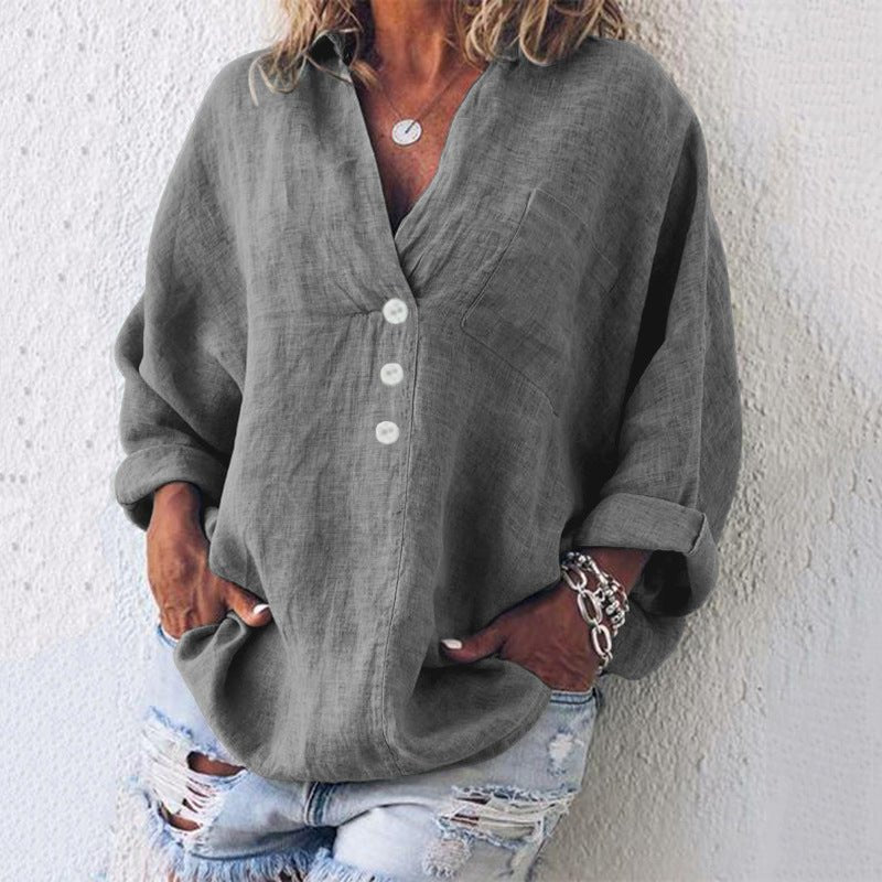 Image of Zoe | Dame V-hals Bluse med Knapper