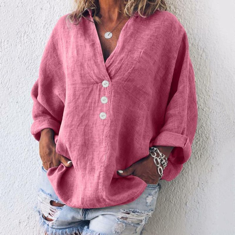 Image of Zoe | Dame V-hals Bluse med Knapper